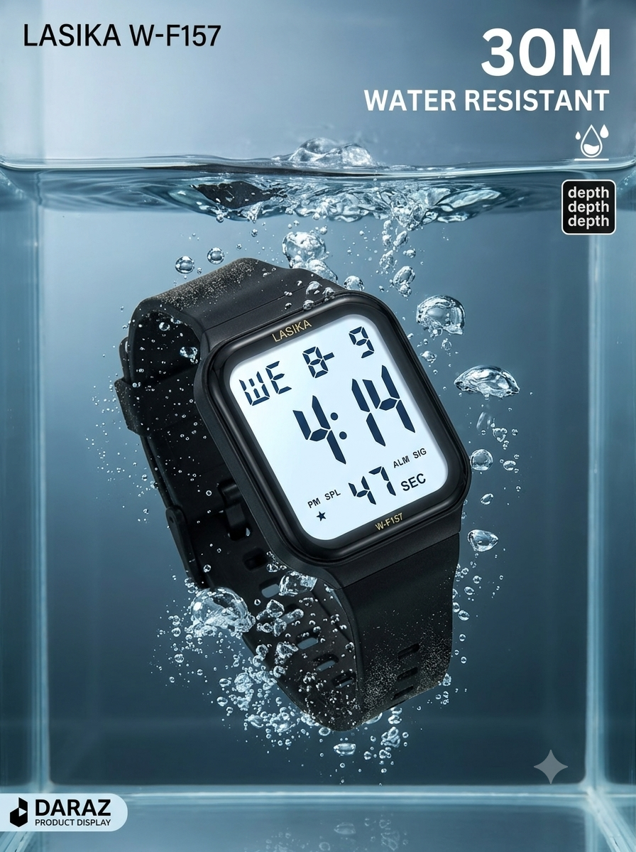 Lasika W-F157 Digital Sports Watch for Men & Boys - Waterproof Square Dial Rubber Strap LED Chronograph Wrist Watch