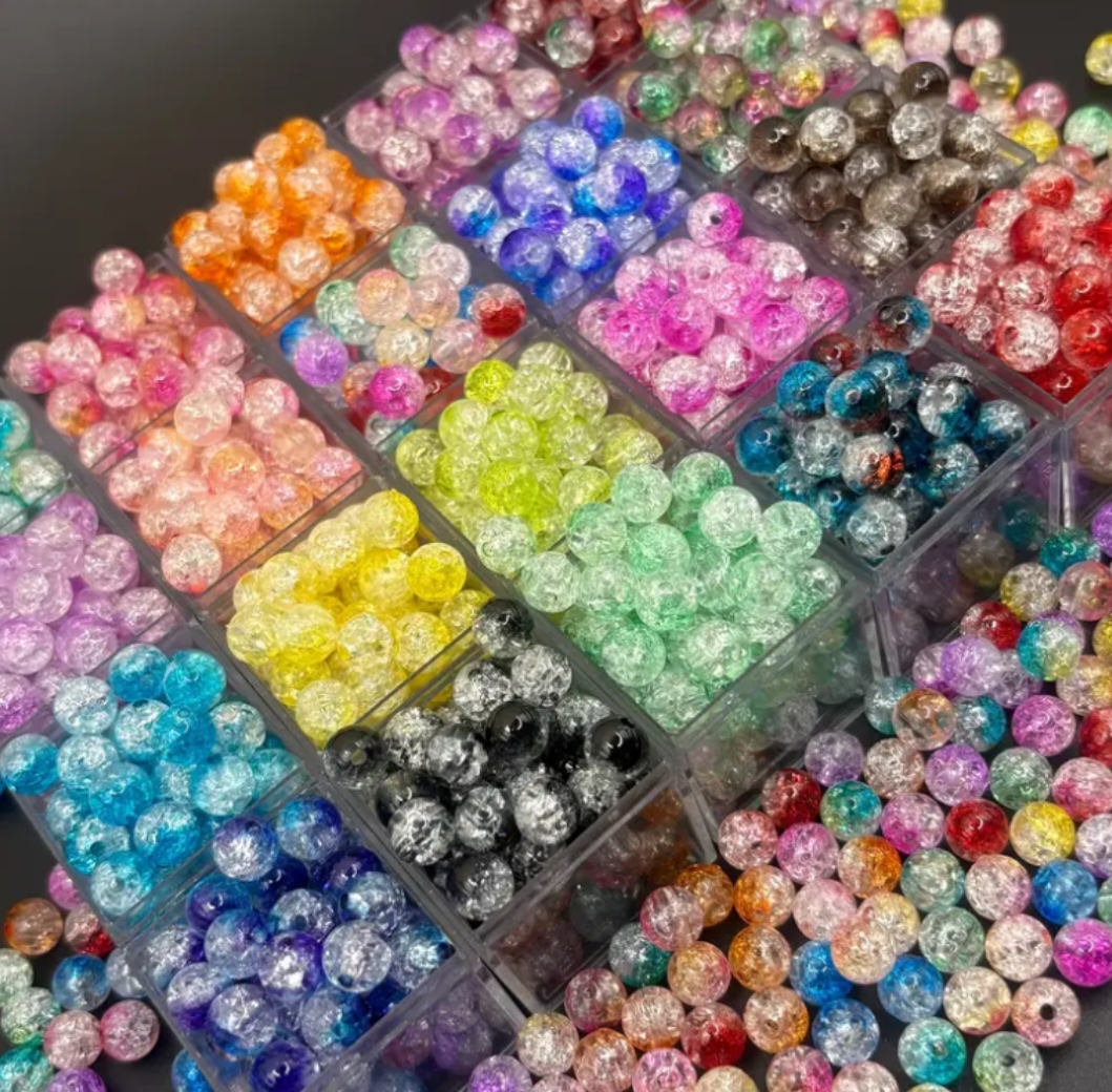 349pcs 8mm Vintage Crackle Beads |200 Multicolor Ice Snow Crack  Beads kit 100 pcs Ice Snow Flack Beads  for Jewelry, Bracelets, Necklaces, Crafts, and Small Business Supplies, Large and  Small Bead Design Kit