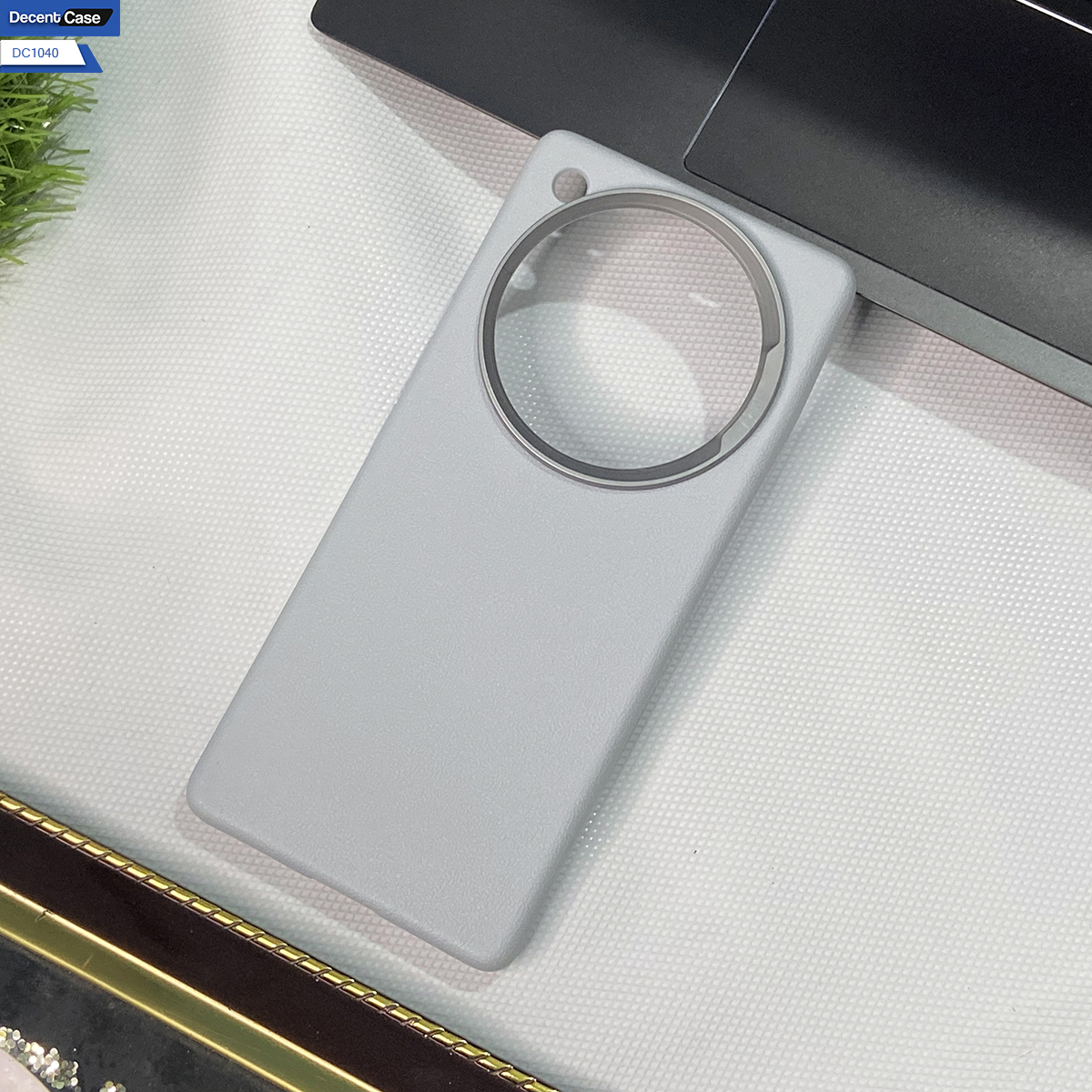 Infinix Zero 40 Cover - Light Gray - New Leather Texture Metal Ring Phone Case – Slim Soft Protective Back Cover