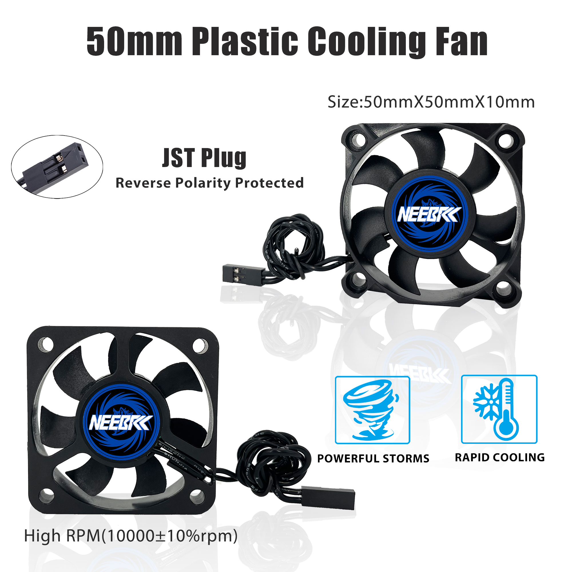 NEEBRC 25/30/35/40/45/50mm RC Motor Cooling Fan High Wind Rapid Heatsink 10000-30000RPM 5V-12V JST Plug for 28/36/42mm Motor ESC