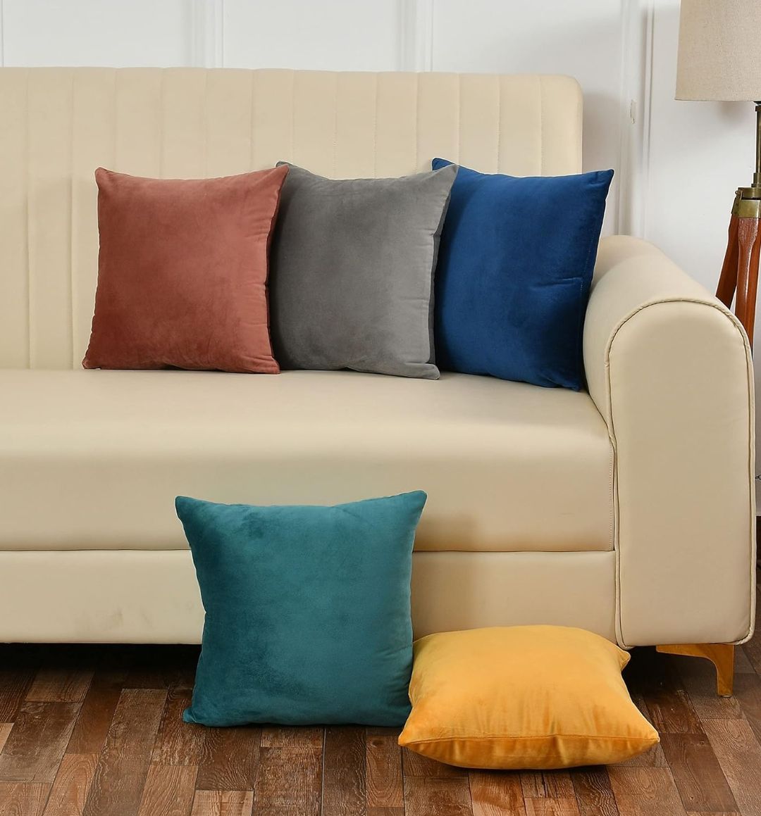Pack Of 5 Plain Velvet Cushion Covers