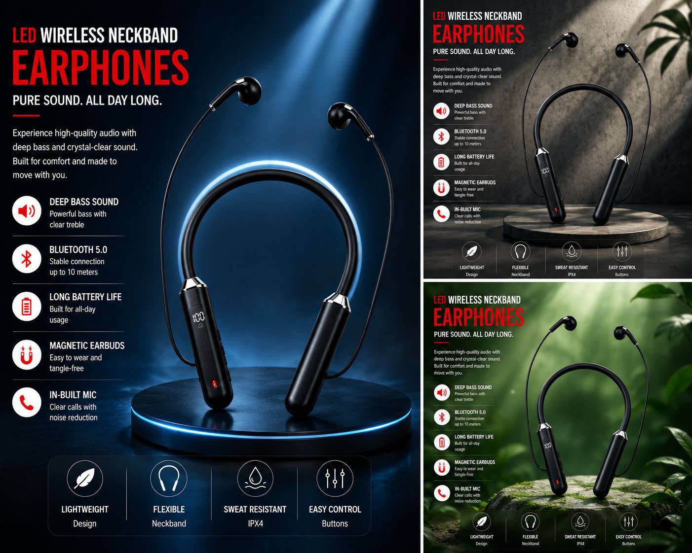 Best UltraCharge Pro 5.3 Neckband Headphones – Smart LED Screen, Snap-On Magnetic Buds, ANC Mic, 20+ Hr Battery for Active Sports & Gaming | Works with Samsung, Android & iOS