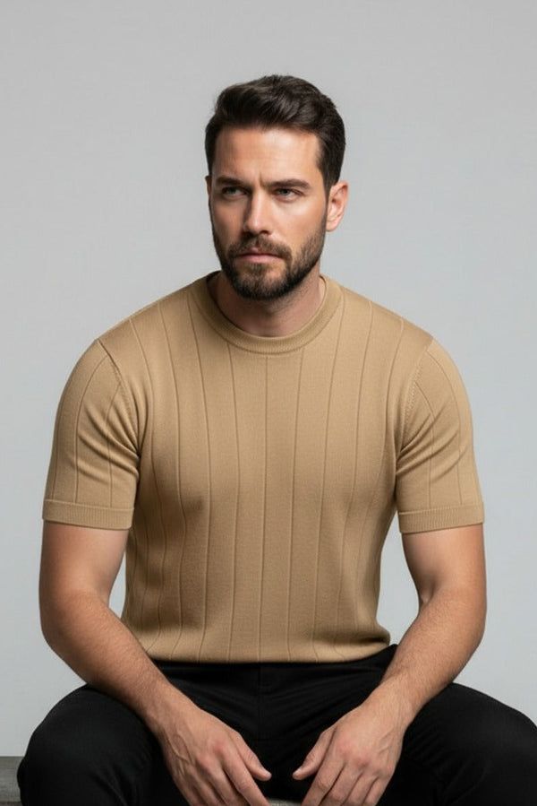 NEW DROP NEEDLE TEXTURE T-SHIRT FOR BOYS AND MEN - OLD MONEY KNITTED TSHIRT FOR BOYS AND MEN - SUMMER WEAR KNITTED TSHIRT FOR MEN