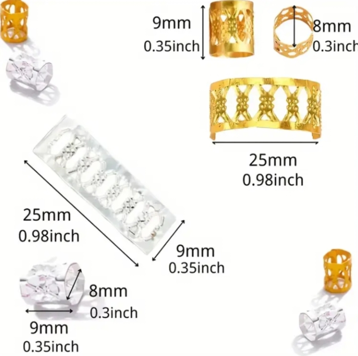 Braid Beads & Braided Rings Set, Aluminum Alloy, Geometric Patterns, Mixed Color, Hollow & Beaded Design, Elegant & Cute Style, Round Shape, Baby Girl Hair Accessories for Valentine's Day