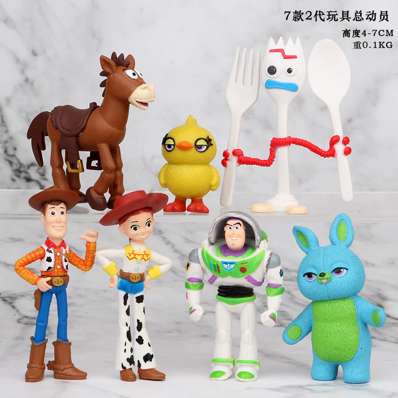 7Pcs Toy Story 4 Action Figures Toy Woody Jessie Buzz Lightyear Forky Pig Bear Figura Model Doll Figurine Boy Birthday  S