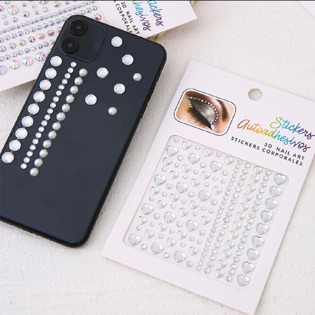 ​3D Crystal & Pearl Face/Nail Art Stickers Set – Face Gems, Body Jewels & Glitter Stone Sheets
