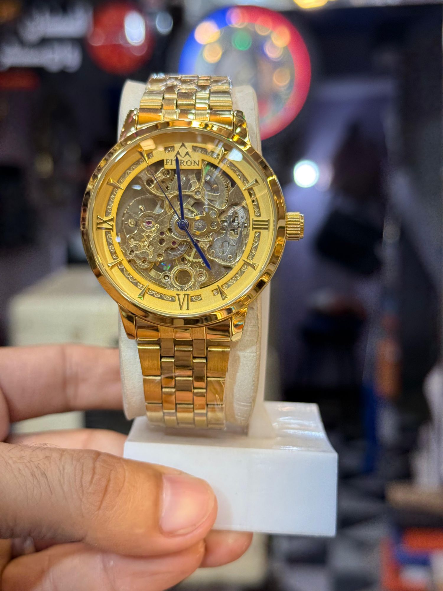Luxury Skeleton Automatic Mechanical Watch for Men – Elegant Gold-Tone Stainless Steel  Strap, Transparent Dial With Roman Numerals, Premium Self-Winding Wrist Watch for Business, Formal & Casual Wear