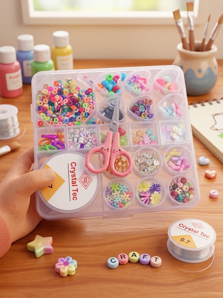 DIY Round Multi Beads Box with Crystal Thread Tag