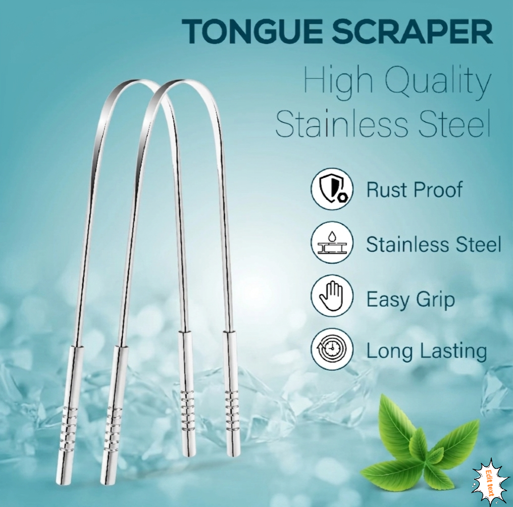 Stainless Steel Tongue Scraper Tongue Cleaner for Adults & Kids | Bad Breath Remover | Oral Hygiene Cleaner | Fresh Breath Cleaner | Reusable Metal Tongue Scraper | Anti-Slip Handle