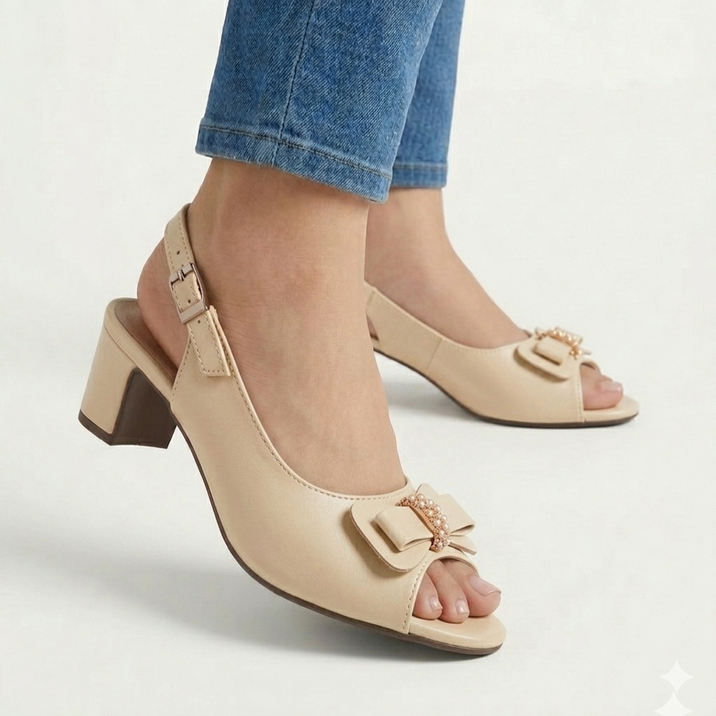 American Womens Bow Heel Layered Cowhide Thick Heel Women's Sandal Square Toe Leather Sandals Bow Shallow Heel