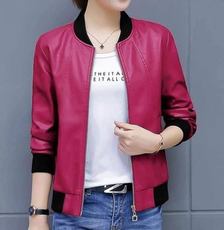 Unique And Stylish New Ladies artificial plain Leather Jacket For Woman