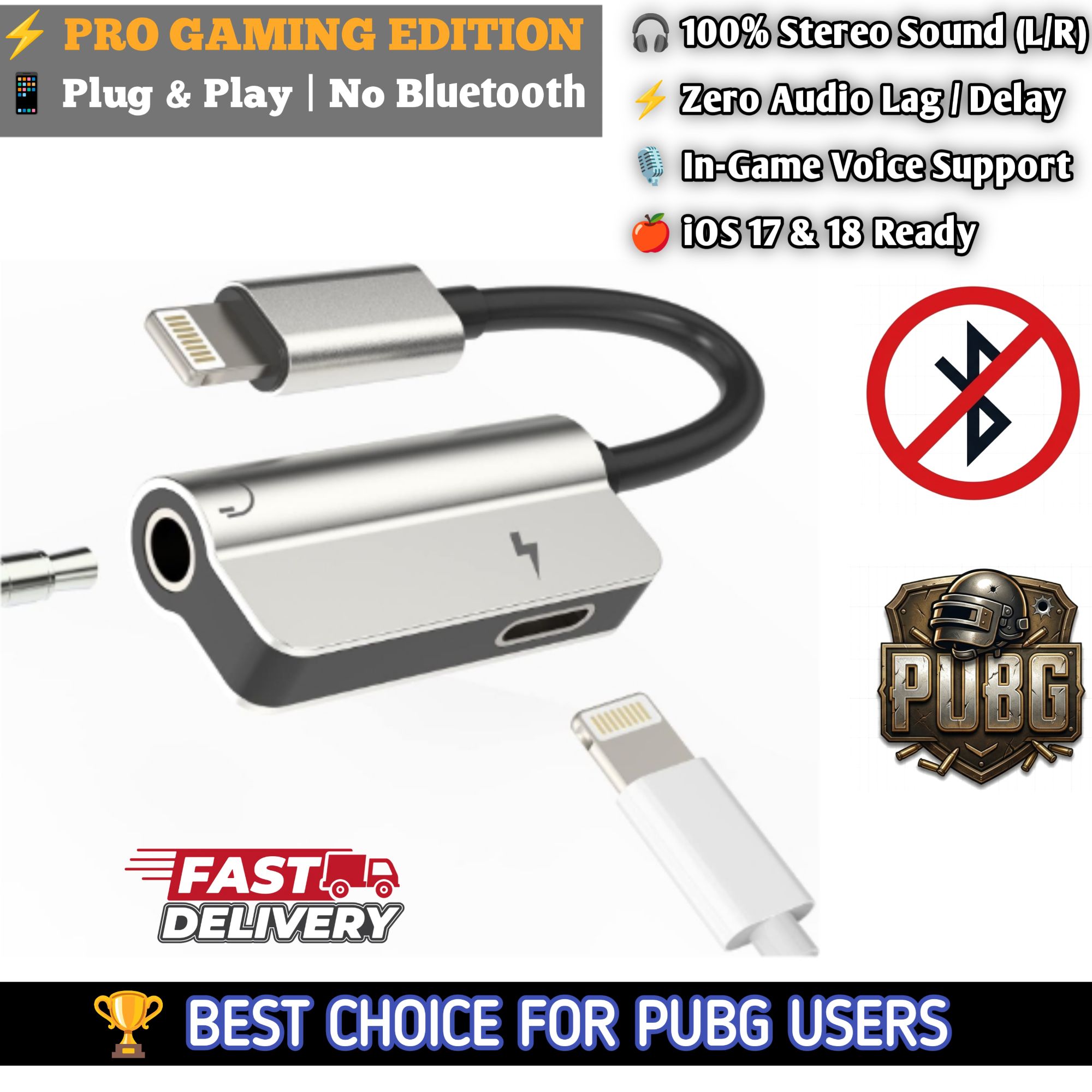 2-in-1 Lightning to 3.5mm Earphone Jack Splitter Adapter | Fast Charging & AUX Converter | Direct Plug & Play (No Bluetooth Needed) | loS 17/18 Compatible