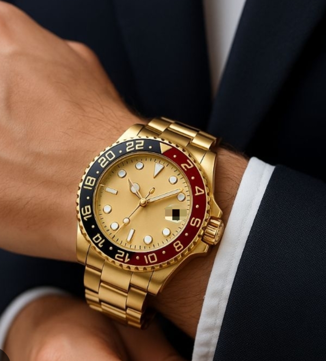 New Style Men's Fashionable Luxury Watch High Quality Color Round Dial With Gold Stainless steel Wrist Watch casual Watch Best Modern Watch Gift For Men And Boys
Explain this branded watch