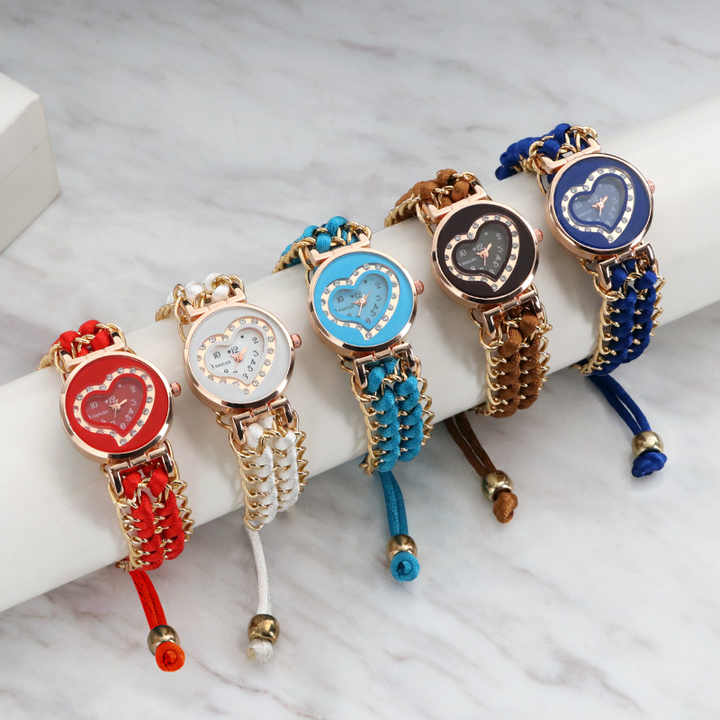HOT DEAL NO 1 Bracelet Watch Heart Shape For Girls Leaf Fashion Cute Girls Fancy Bracelet Heart Dial Watch random color