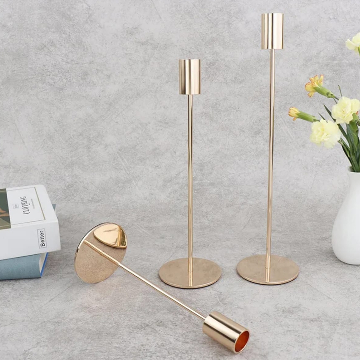 Set of 3 Candle Holder Stand Black and Gold
