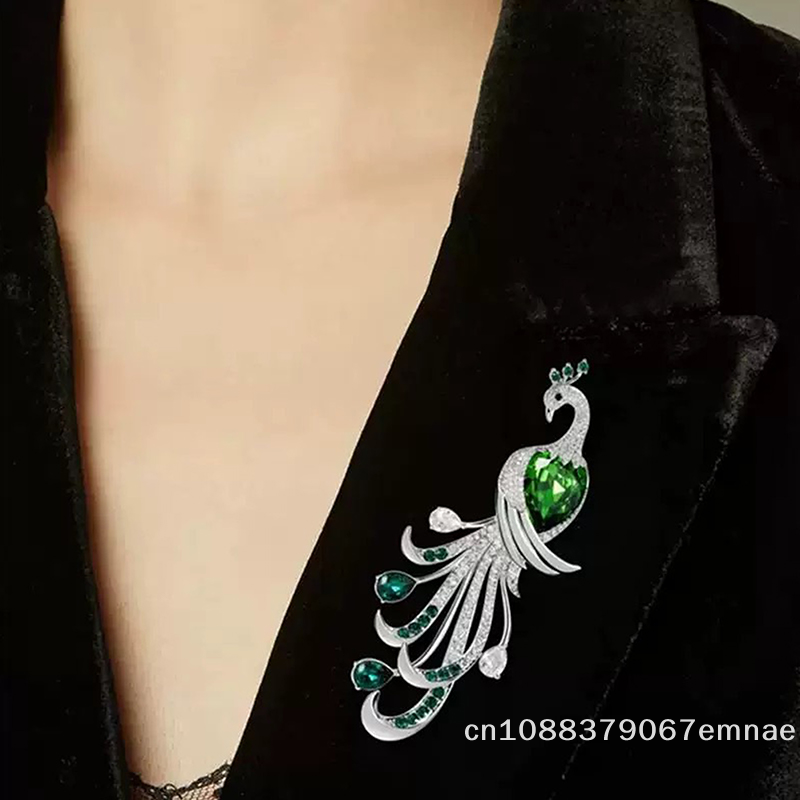 [ZYAS]Fashion Exquisite Peacock Rhinestone Brooch For Women Clothing Coat Accessories 