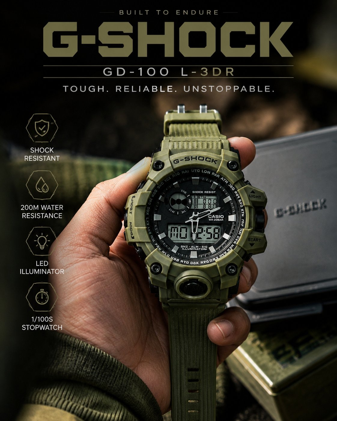Men’s Sports Watch – Analog Digital Dual Display – Shock Resistant Military Outdoor Wrist Watch