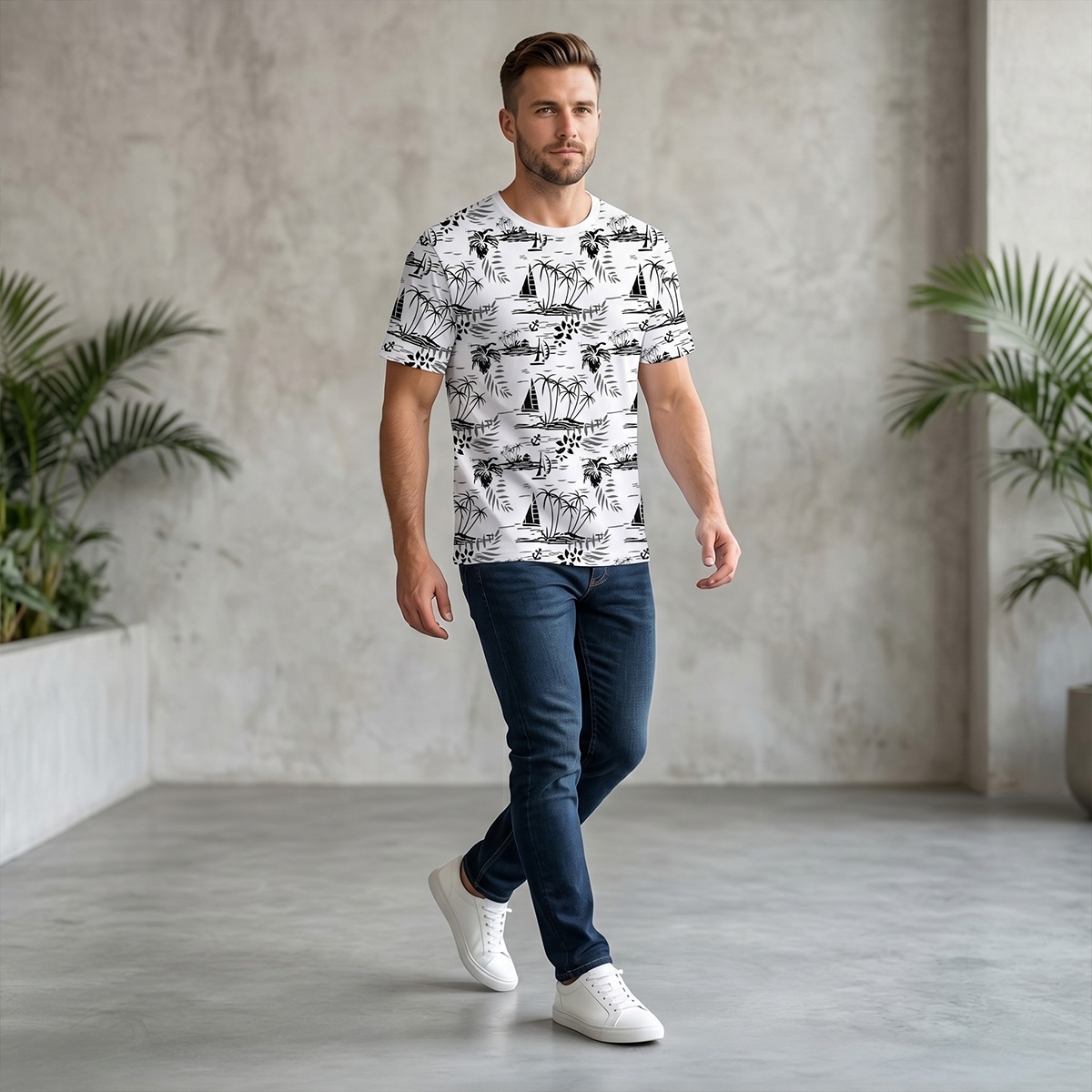 Ruku Garments Printed Half Sleeve T-Shirt For Men Summer 100% Cotton Fabric Casual Soft Style White