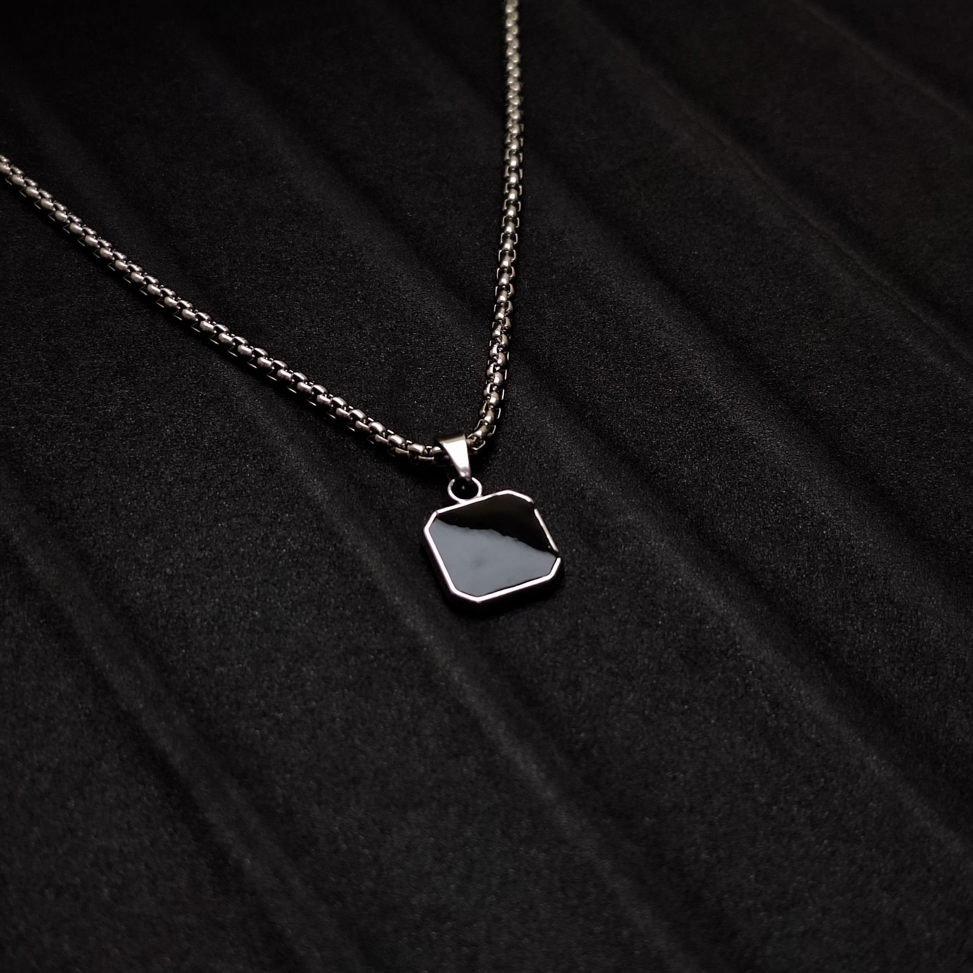 Black Square Pendant Necklace with Lightweight Stainless Steel Chain for Men & Women | Minimalist Stylish Jewelry | Rust-Free Durable Chain