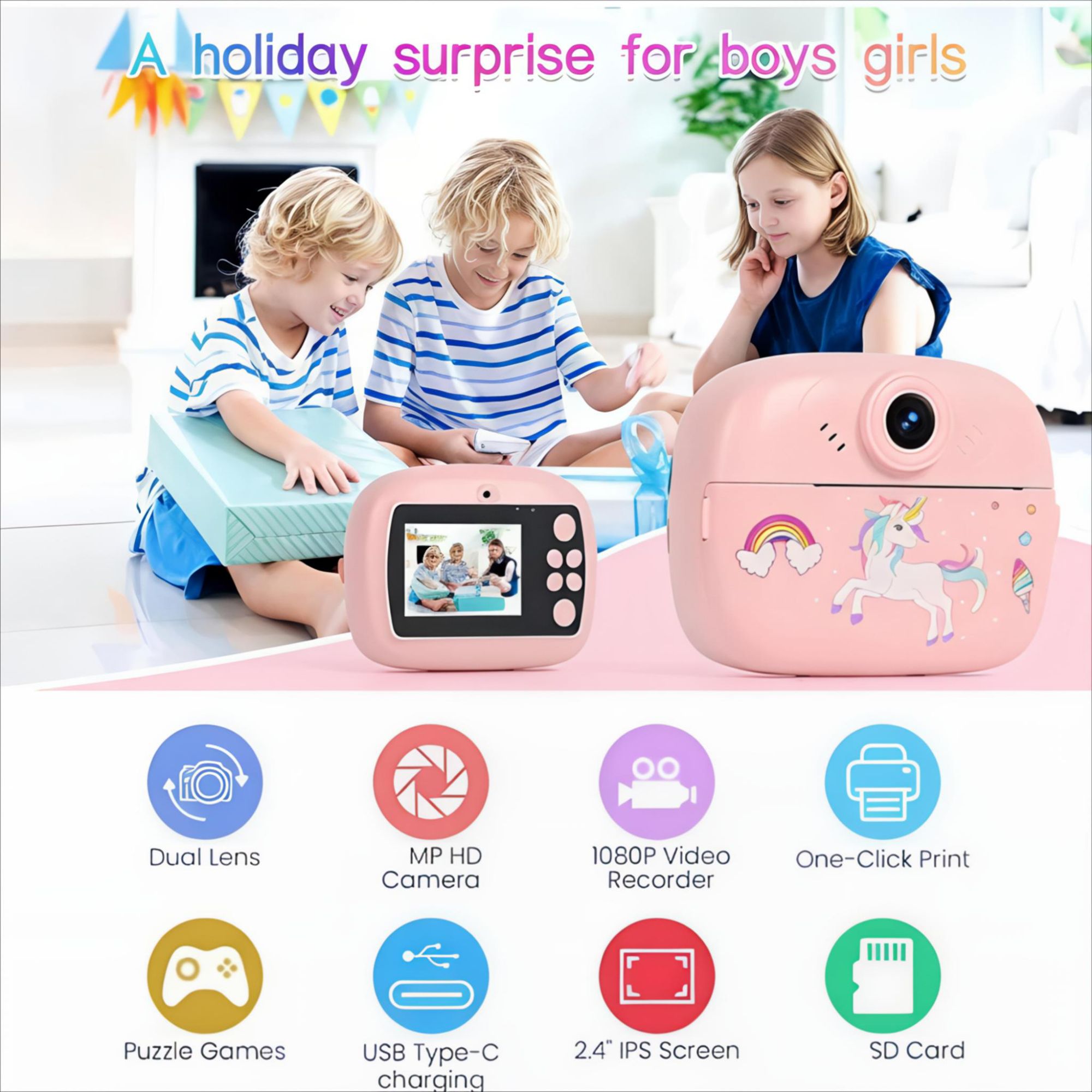 DIY Instant Digital Camera Capture Videos & Pictures Instant Print Built In Rechargeable Li-Lon Polymer Battery With Expandable Memory Camera For Kids Get Print Of Picture Instantly Digital Printer Camera With Games Portable Mini Printer Camera