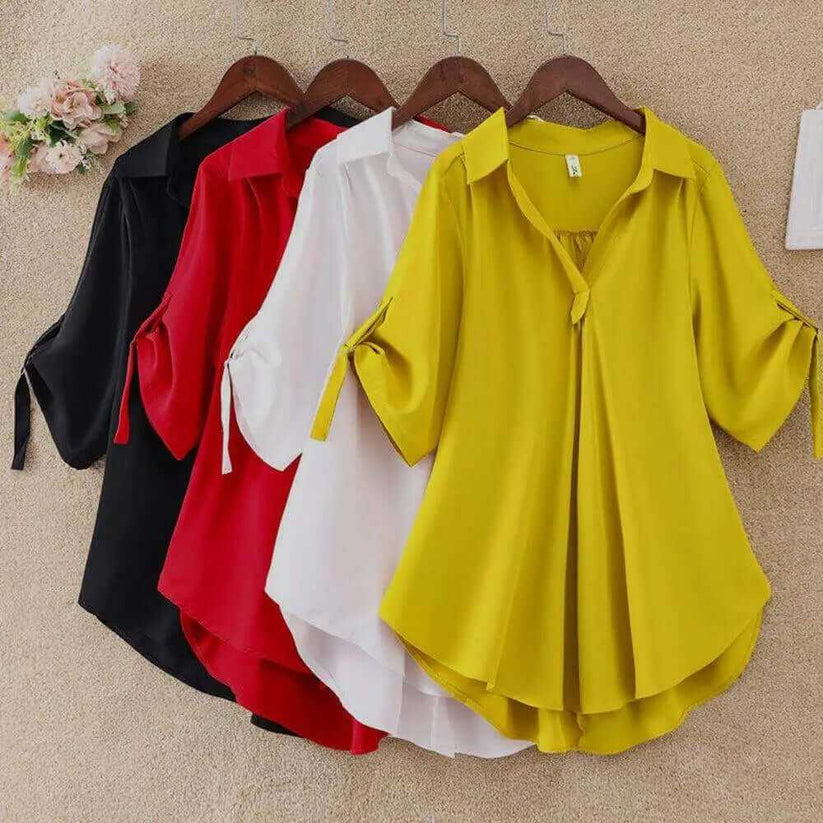 Women's Solid Color Long buttoned Sleeve Shirt
