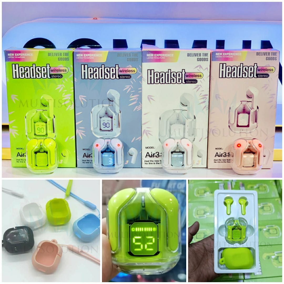 Air 31 Wireless Earbuds Bluetooth 5.2 with FREE Protective Case, Transparent Crystal Charging Case, Digital LED Display, In-Ear Earphones with Mic, HiFi Stereo Sound, Touch Control, Fast Charging, Long Battery Backup, Sports & Gaming Headset