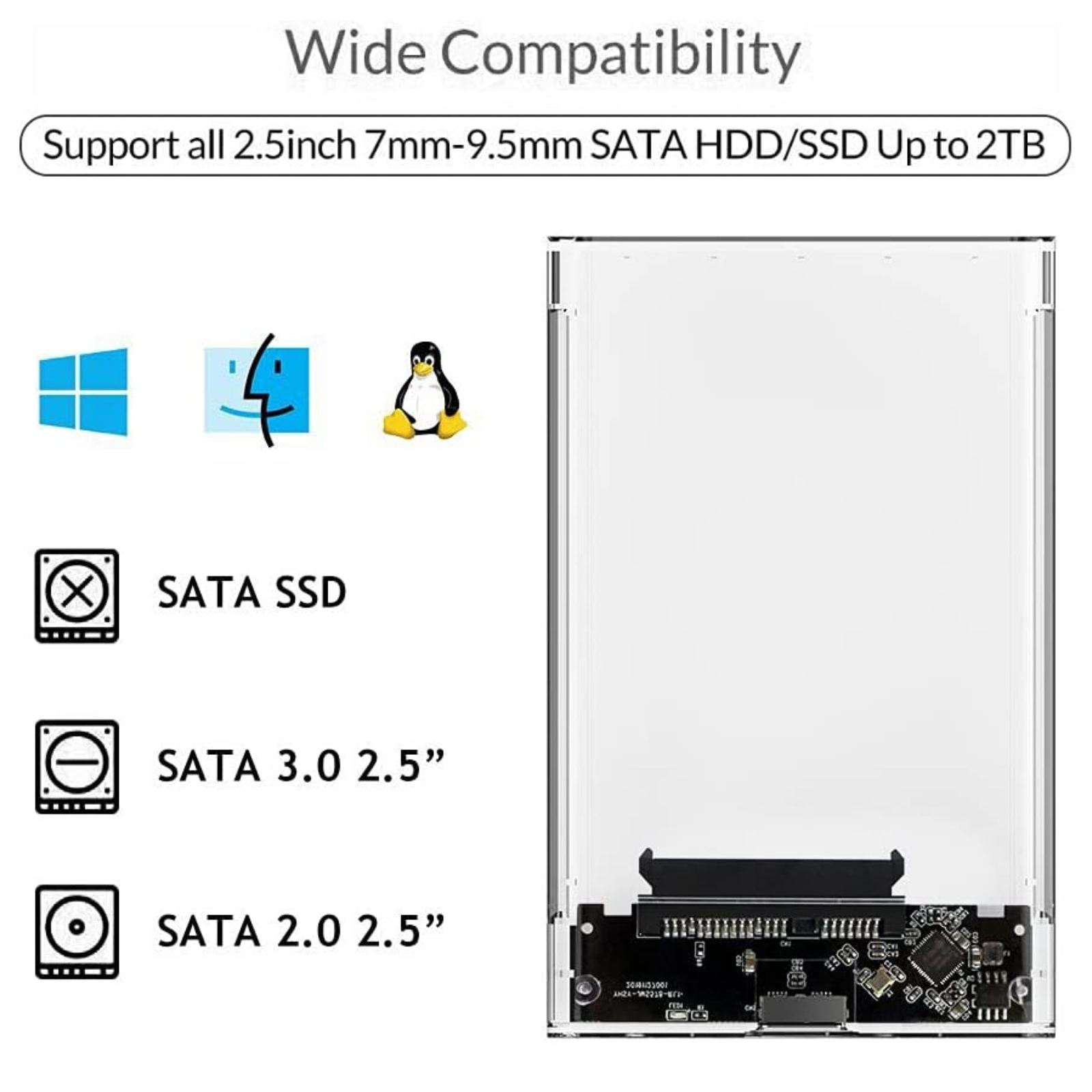 USB 3.0 Portable HDD SSD 2.5" Hardrive External Case Transparent - 2.5" Hard Drive Case 5Gbps High Speed Fast Data Transfer With Cable