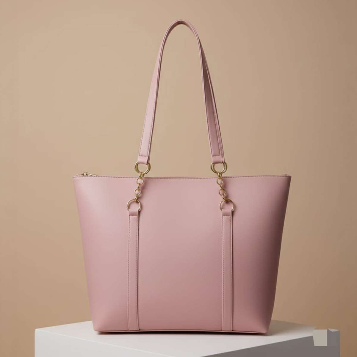 Women's Pink Faux Leather All-Season Tote Bag – Stylish Shoulder Handbag with Gold Chain Detail for Office & Casual Use | bag for women