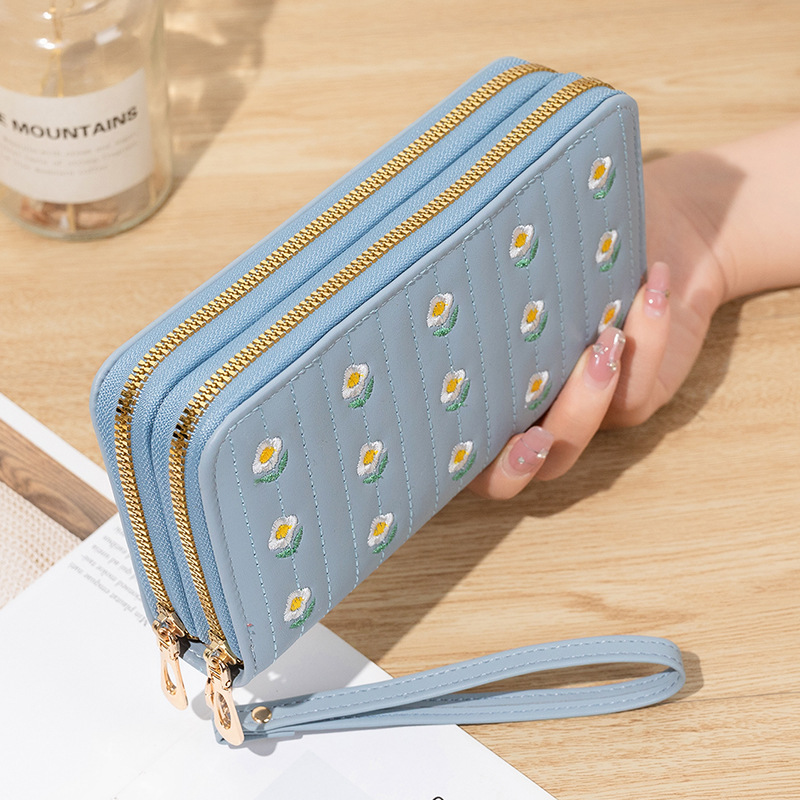 Leathers women hand bags wallet clutches purse with double zip