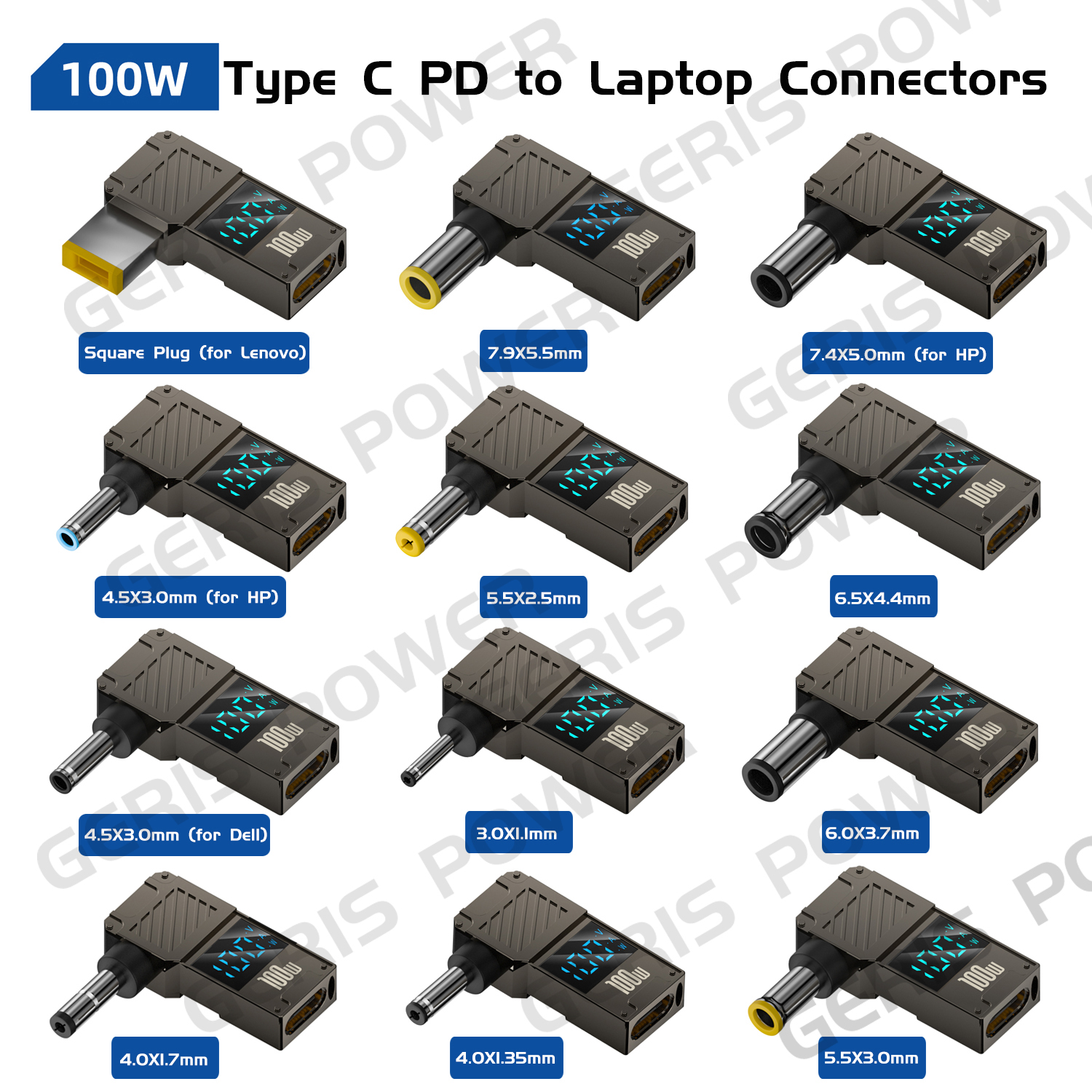​LED Display PD 100W Laptop Power Supply Adapter Charger Connector USB Type C PD to DC Jack Plug Converter for  Hp Dell