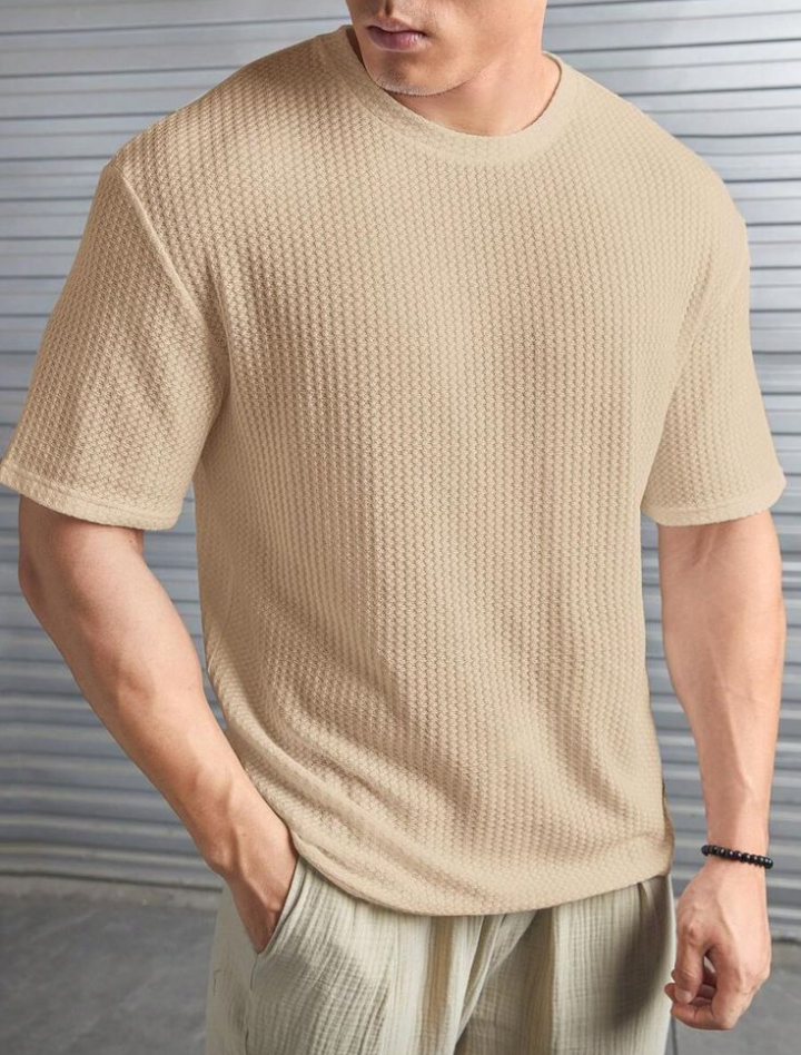 WAFFLE KNIT TEXTURE OVERSIZED DROPSHOULDER TSHIRT FOR BOYS AND MEN