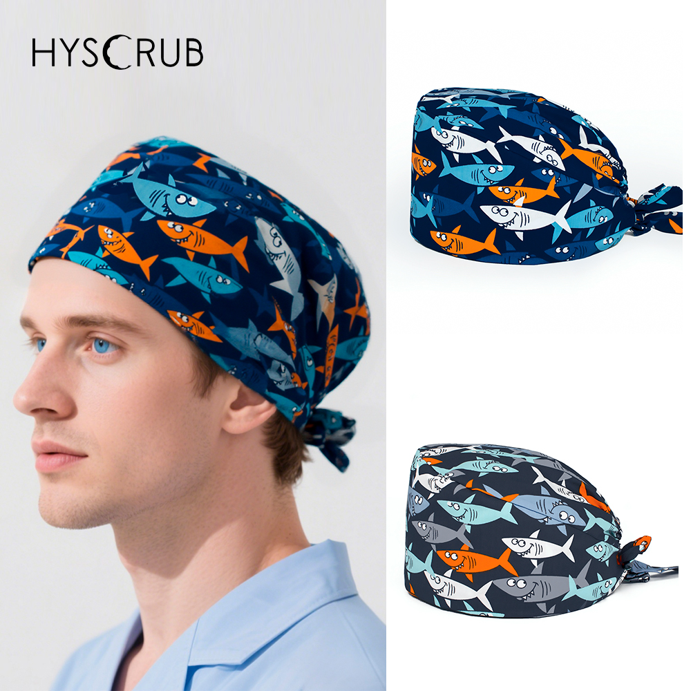 Men's Pure Cotton Surgical Cap Reusable Work Scrub Hat for Medical
