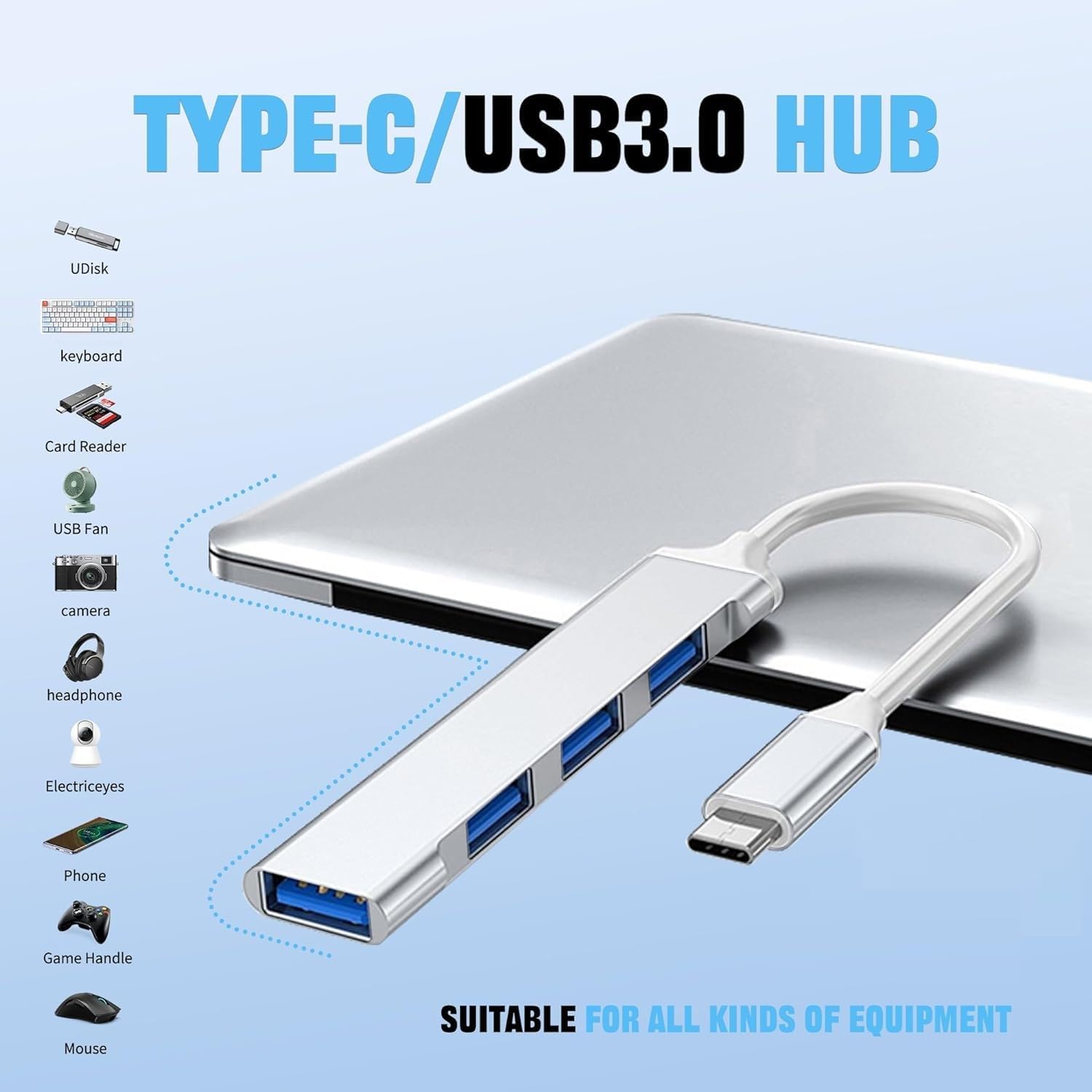 4 In 1 Type C To Four USB A Port USB 3.0 OTG Hub Aluminum Adapter High Speed Data Transfer For Laptop Tablet Smartphone