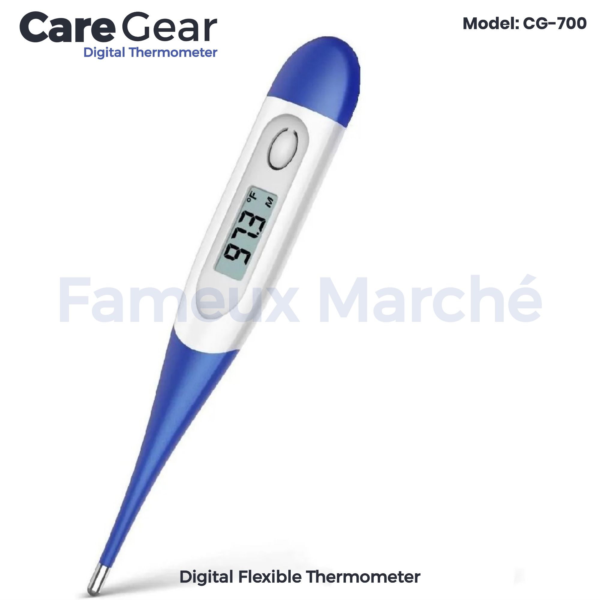 Digital Flexible Thermometer Care Gear |Display  LCD with Indicator Alarm | Flexible Tip | Fast Reading& High Accuracy   | °C/°F Switchable | Medical Oral, Underarms Thermometer for Baby, Kids & Adults | Mercury Free Clinical Thermometer | Blue & White