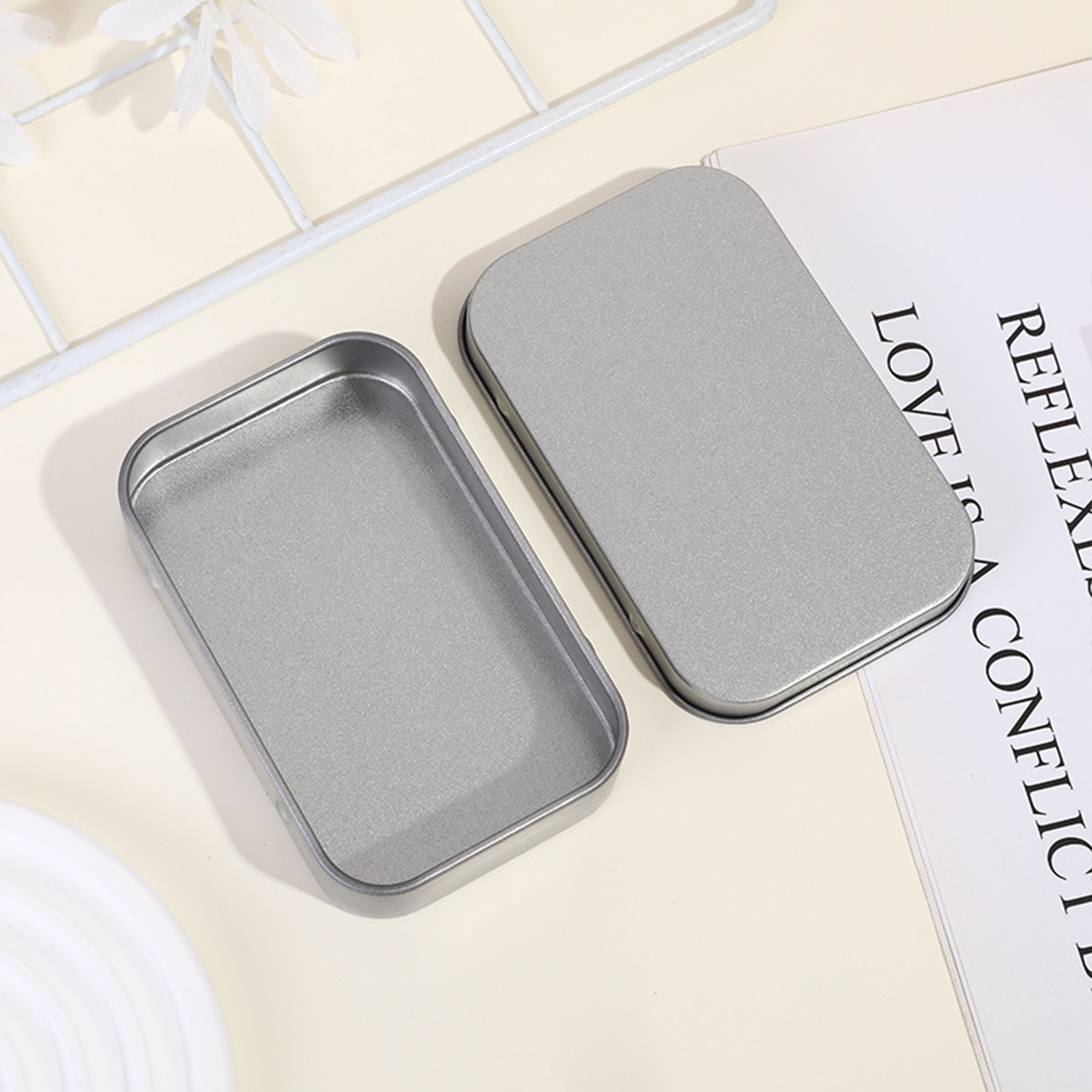 10PCS Metal Empty Hinged Tins Box Silvery Metal Hardware Iron Box with Lids for Keychains USB Flash Drive Small Items