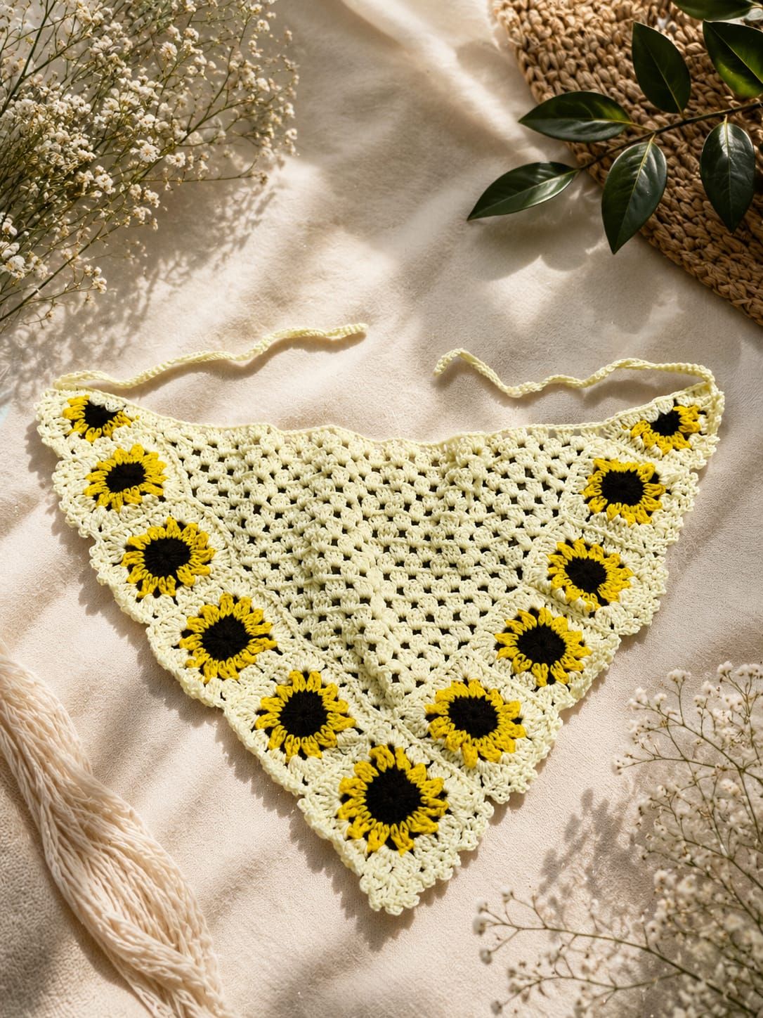 Handmade Crochet Bandana Head Scarf Boho Hair Accessory