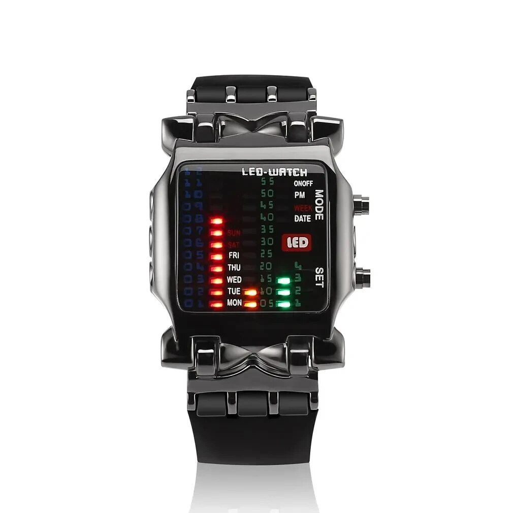 Binary Led Watch Creative Waterproof Business Electronic Watch Mens Trend Luminous  Sports Couple Date Time Display Watch