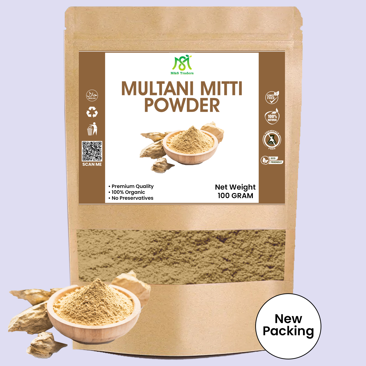 Multani Mitti Powder for Skin 100g Natural Fuller's Earth Face & Body Care for Deep Cleansing and Oil Control