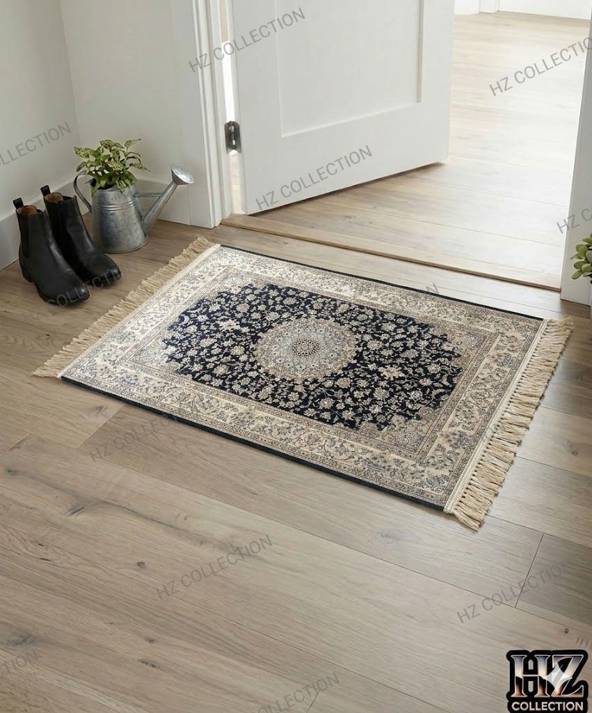 Elegant Floral/Geometric Poly-Cotton Rug - 1 Piece Traditional Design, Hand-Knotted Patterned Prayer Mat