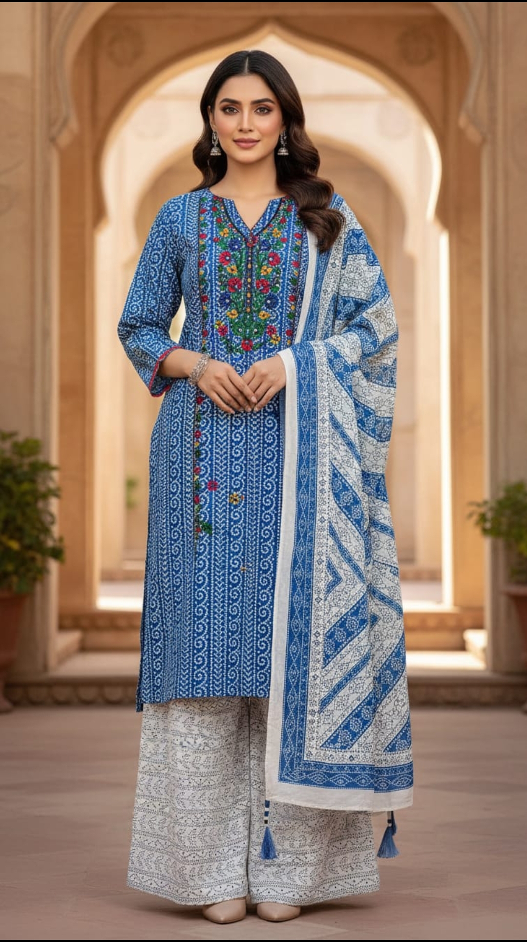 Beautiful Embroidered 3 Piece Unstitched Suit Multicolor Soft Cotton Fabric For Women
