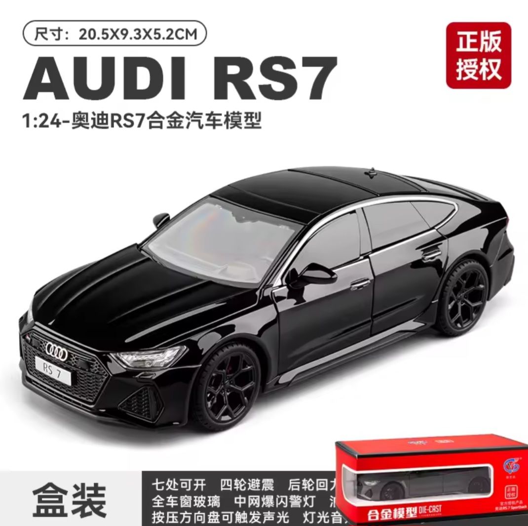 1:24 Audi A7 Toy Car Model Diecast Alloy Vehicle Miniature Pull Back Sound & Light Doors Openable Collection