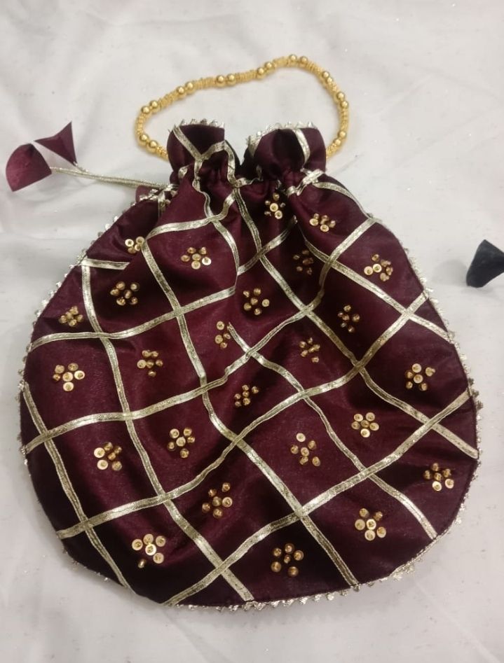 Fancy embroidered clutch/potli bag for wedding parties designer traditional potli gol bag with Handmade Gota work