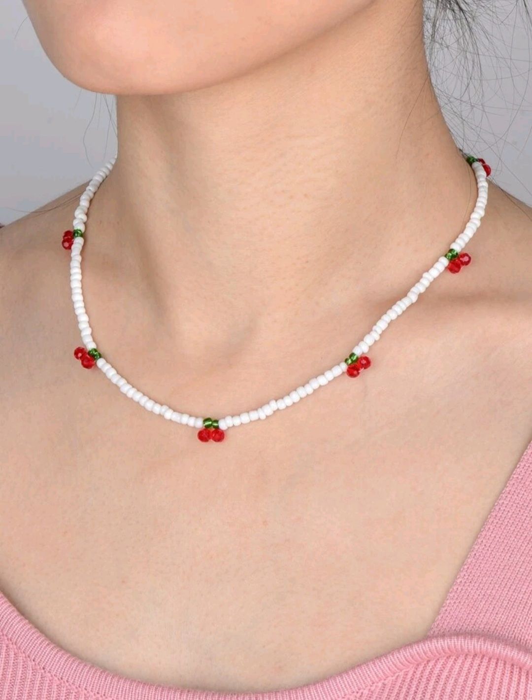 Cherry Decor Beaded Pearl Nacklace - Hand Made  Charming Choker