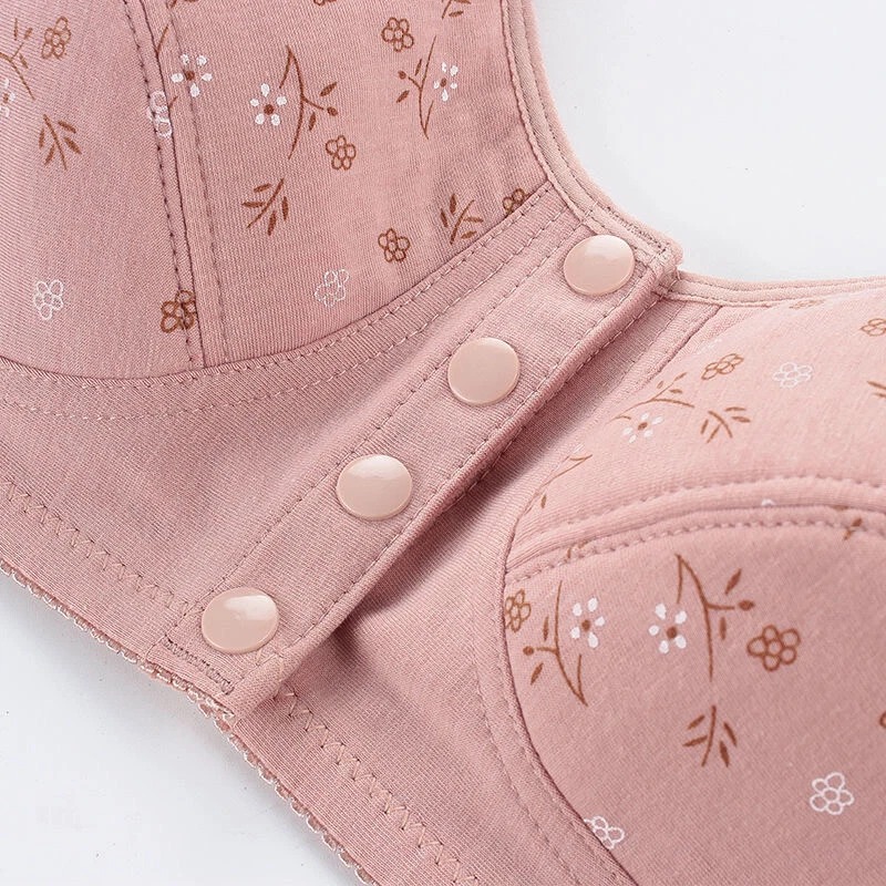 3 Button Front Opening Cotton Maternity Nursing Bra Breast Feeding Non Padded Cotton Material Wireless Front Closure Bra - Random Color
