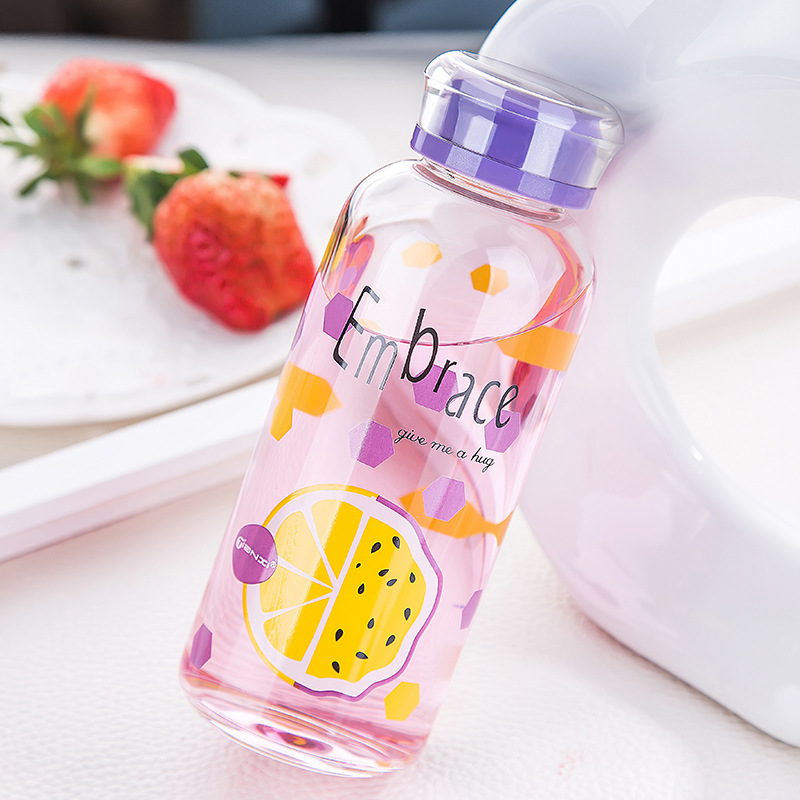 Portable Glass Water bottle Cute and Adorable minimali Korean Style Water Bottle 380 ML