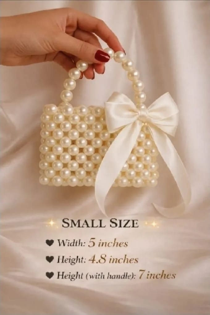 Elegant Mini Handmade Pearl Bag With Ribbon Bow – Versatile Design for Crossbody and Shoulder Carry - Wedding Clutch