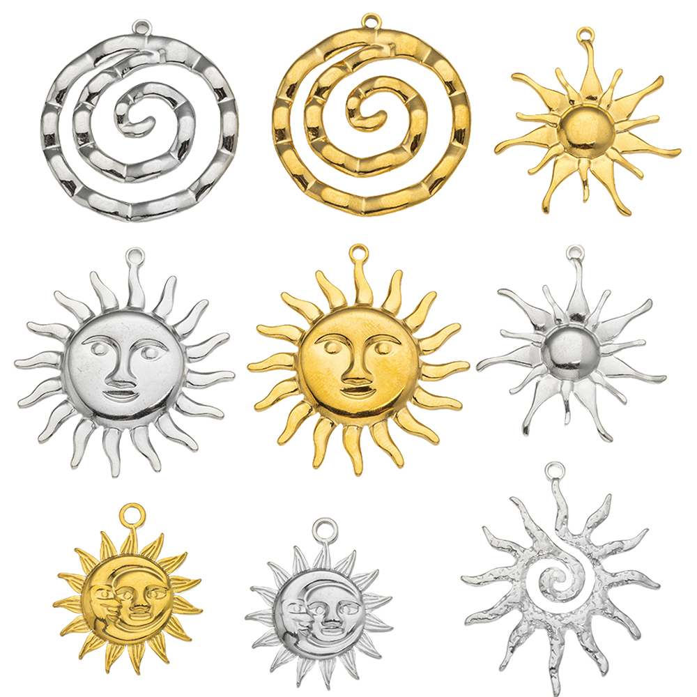 5pcs Stainless Steel Celestial Sun Charms Smile Pendants DIY for Necklace Bracelet Jewelry Making Craft Supplies Party Decor