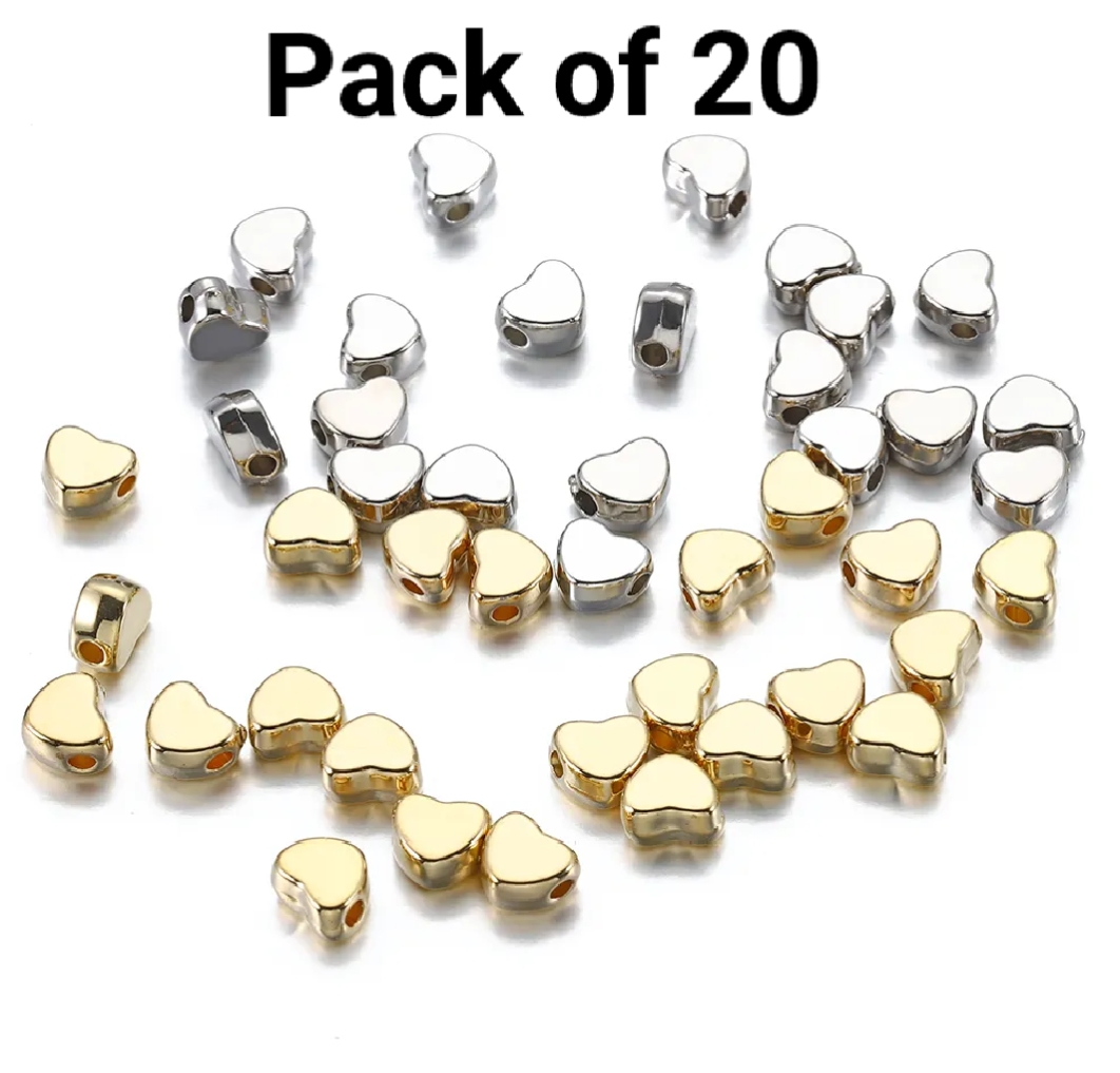 Pack of 20 beads – Acrylic Heart Tiny Beads – Silver & Golden Colour – Small Size – Jewellery Making DIY, 
Deebaj by Maria
