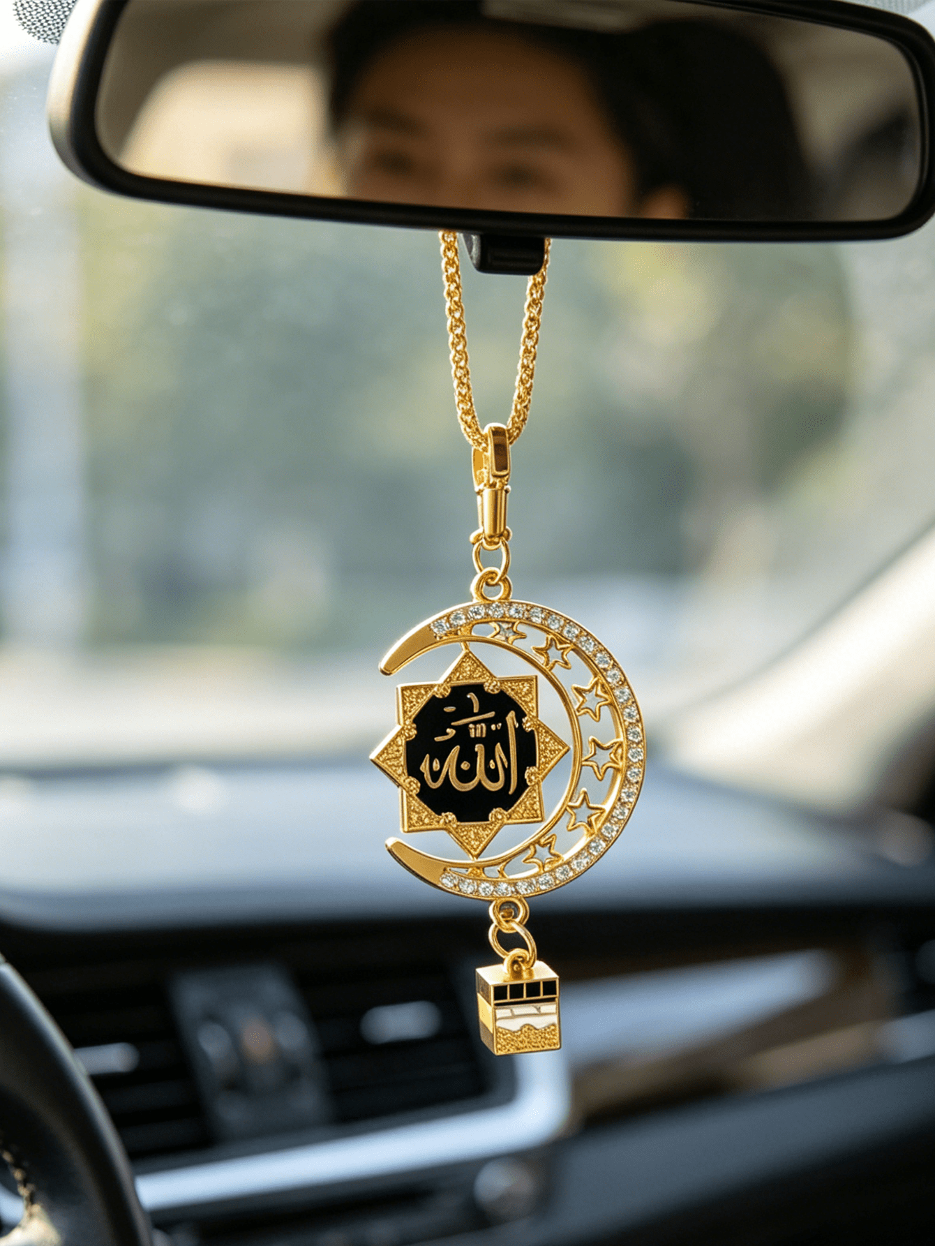Muslim Islamic Car Rearview Mirror Pendant Gold Black Calligraphy Metal Religious Hanging Ornament Auto Home Art 