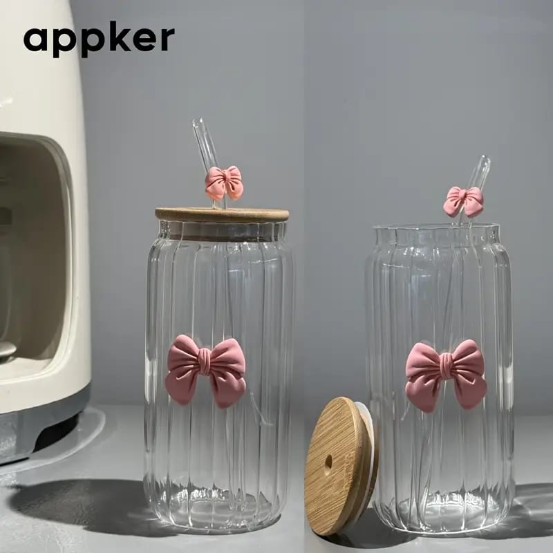 Bow Striped Glass Mug Set